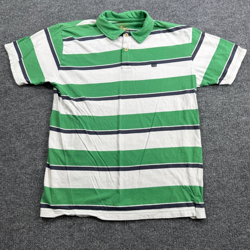 Machine Polo Shirt Mens Medium Green White Striped Short Sleeve Cotton Casual